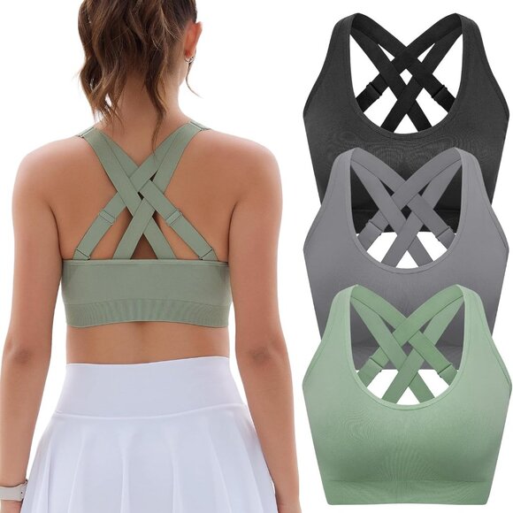 Jewelry - Padded Sports Bras for Women: Support Strappy Adjustable Straps Cross Back Sport